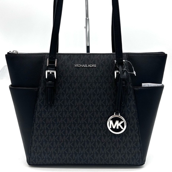Michael Kors Large Charlotte Tote Bag Black/Silver (NWT) - Picture 1 of 10
